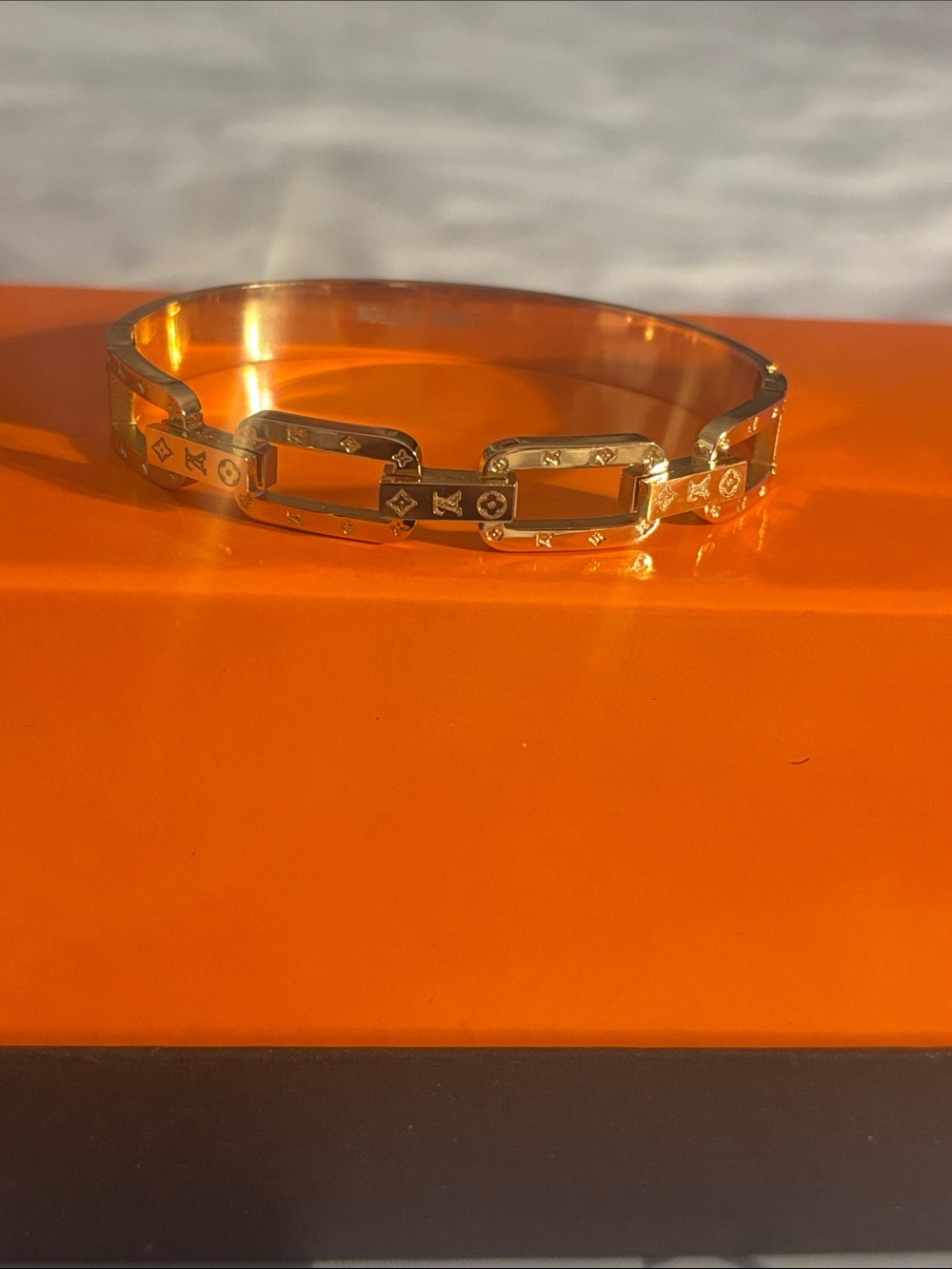 Fashion Jewelry Gold Link Bracelet with Monogram Accents